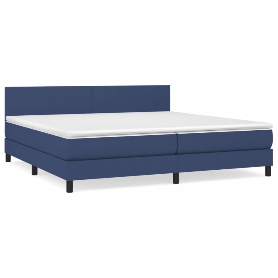 Cama box spring con colchón tela azul 200x200