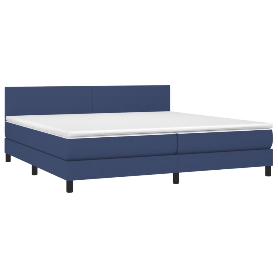 Cama box spring con colchón tela azul 200x200