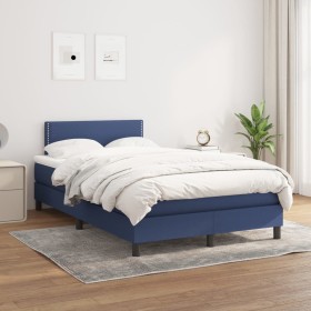 Cama box spring con colchón tela azul 120x200