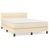 Cama box spring con colchón tela color crema 140x190