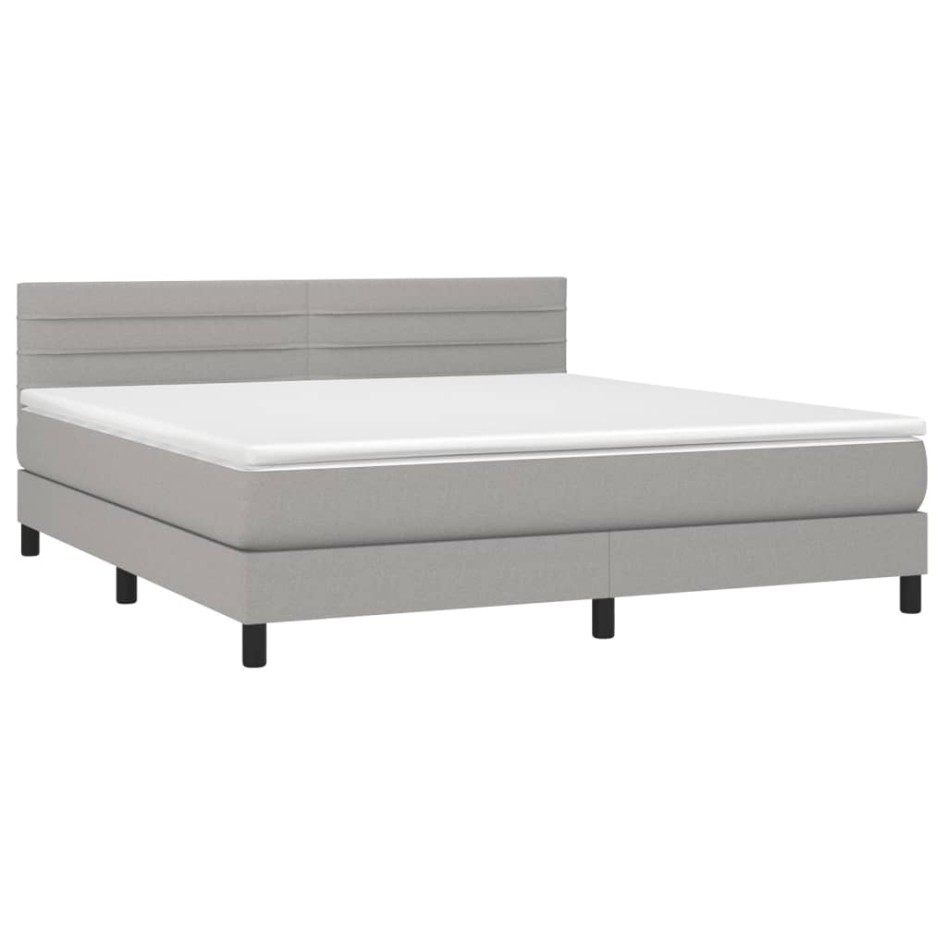 Cama box spring con colchón tela gris claro 180x200