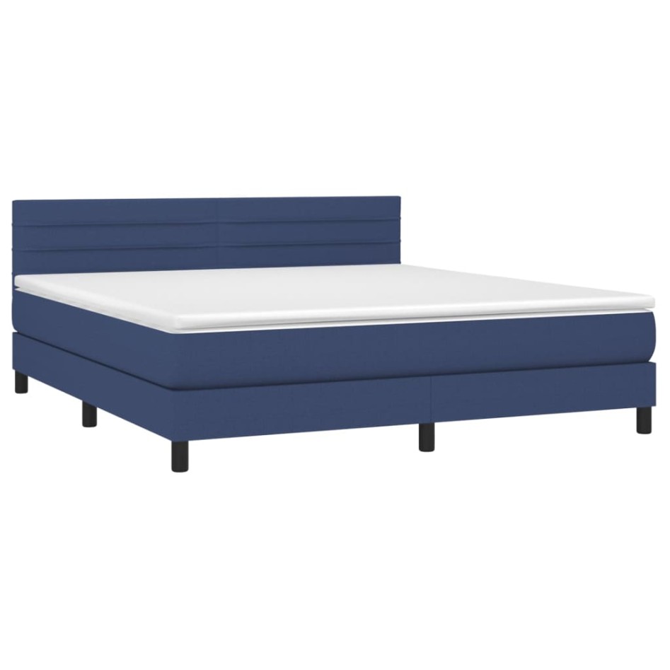 Cama box spring con colchón tela azul 160x200