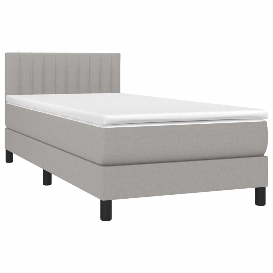 Cama box spring con colchón tela gris claro 90x200