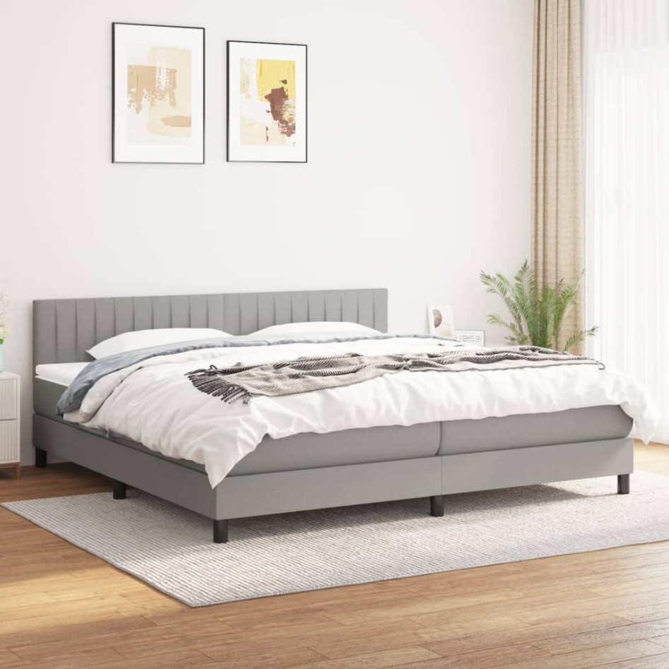 Cama box spring con colchón tela gris claro 200x200