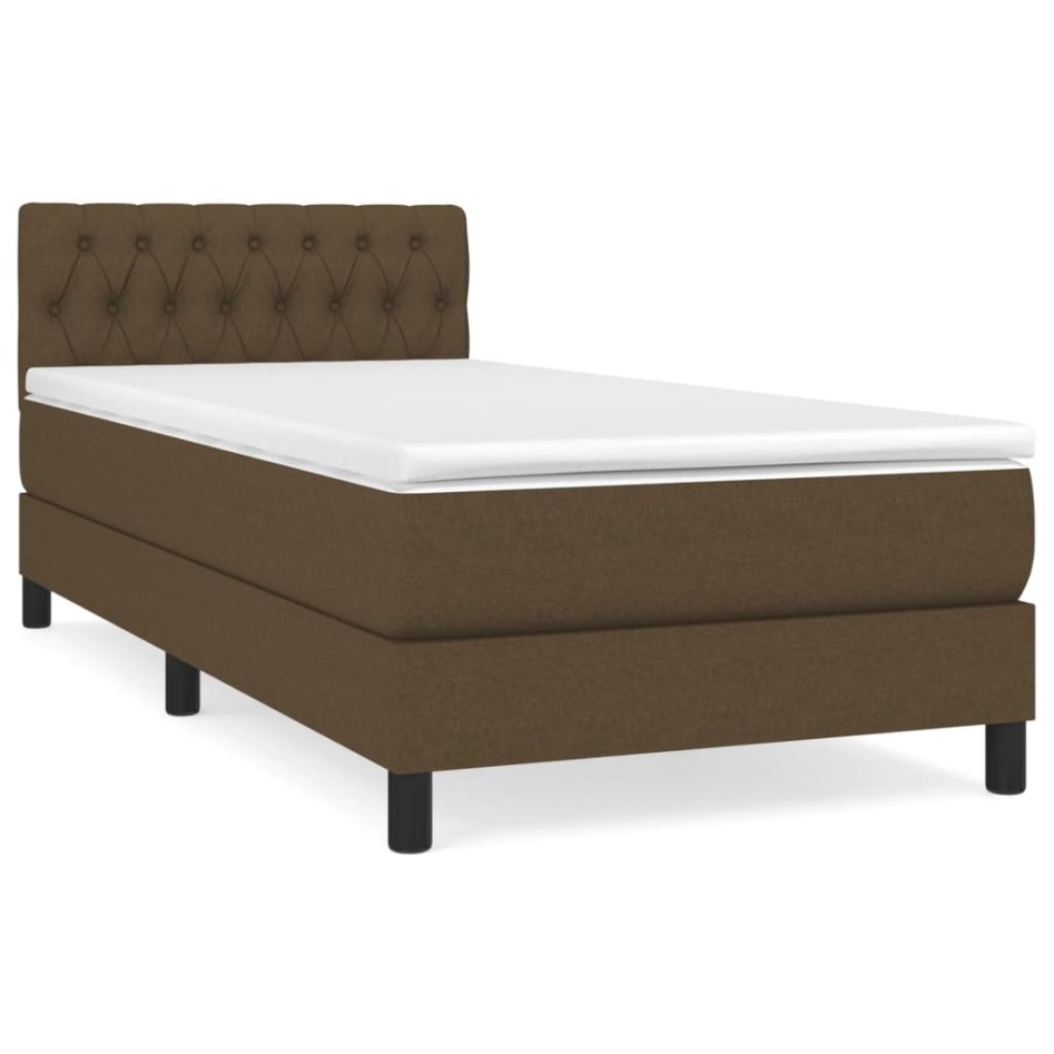 Cama box spring con colchón tela marrón oscuro 90x190