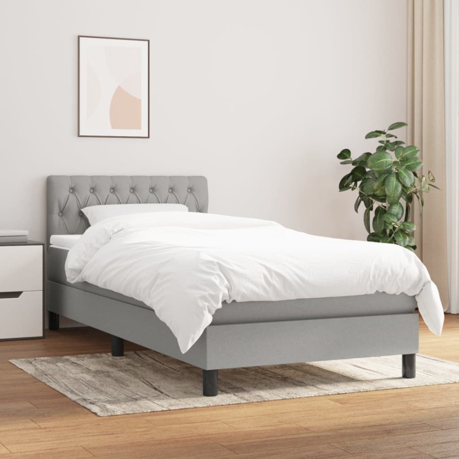 Cama box spring con colchón tela gris claro 90x190