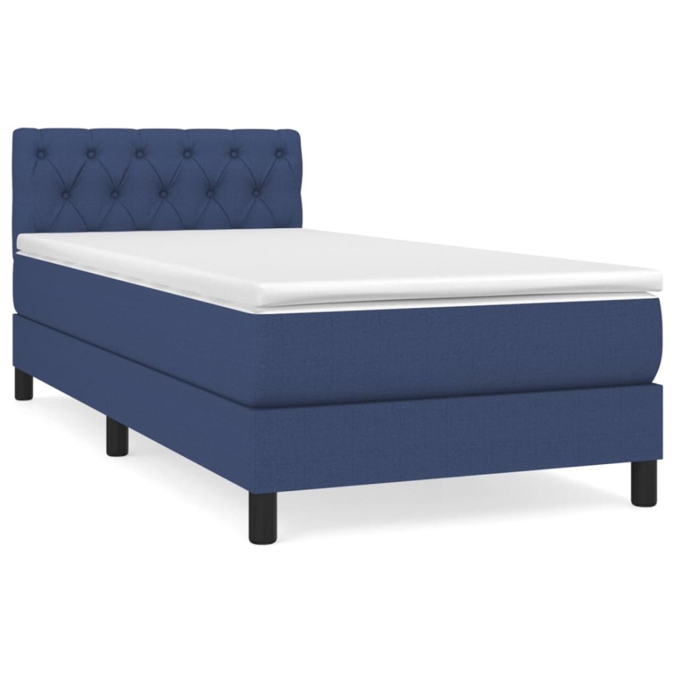 Cama box spring con colchón tela azul 80x200