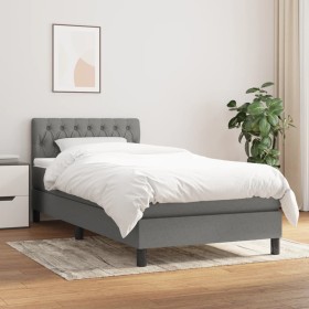 Cama box spring con colchón tela gris oscuro 100x200
