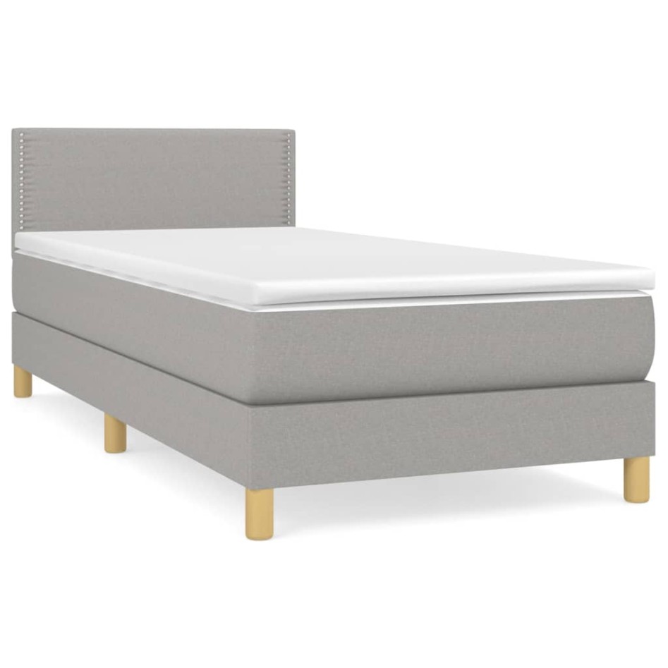 Cama box spring con colchón tela gris claro 100x200