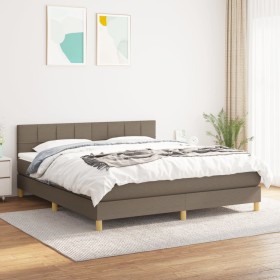 Cama box spring con colchón tela gris taupe 160x200