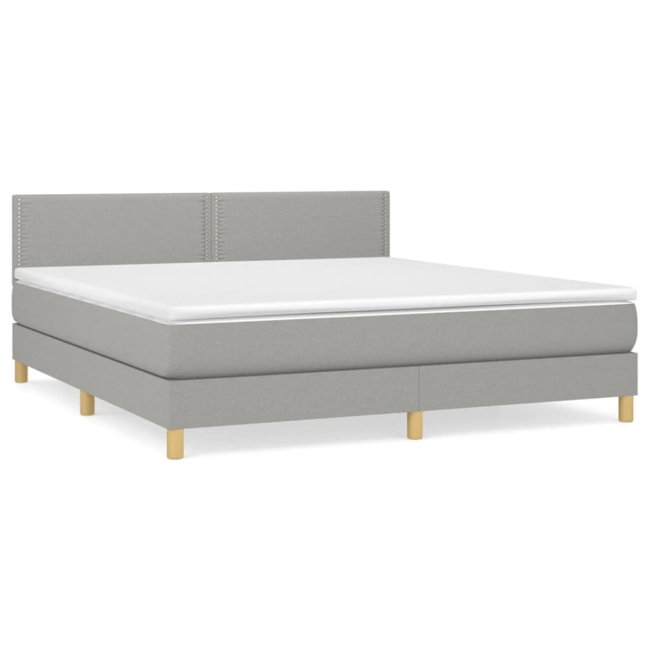 Cama box spring con colchón tela gris claro 180x200