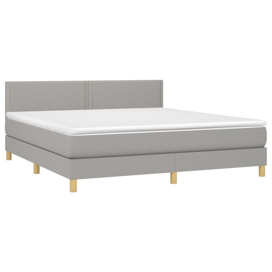 Cama box spring con colchón tela gris claro 180x200