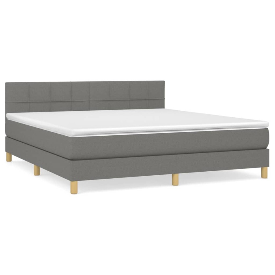 Cama box spring con colchón tela gris oscuro 180x200