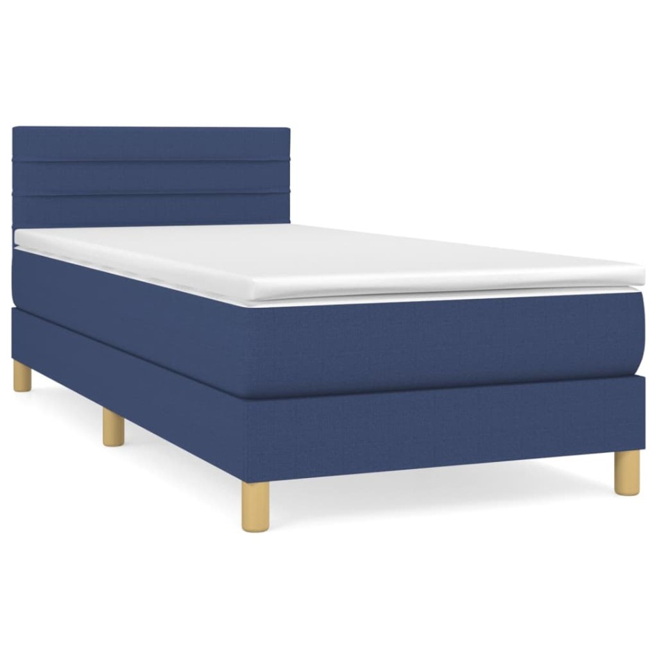 Cama box spring con colchón tela azul 80x200