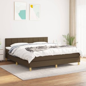 Cama box spring con colchón tela marrón oscuro 180x200