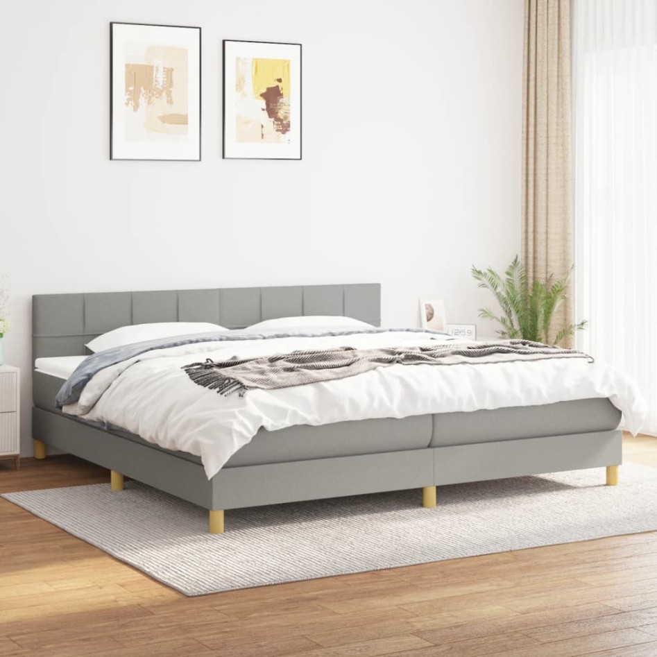 Cama box spring con colchón tela gris claro 200x200
