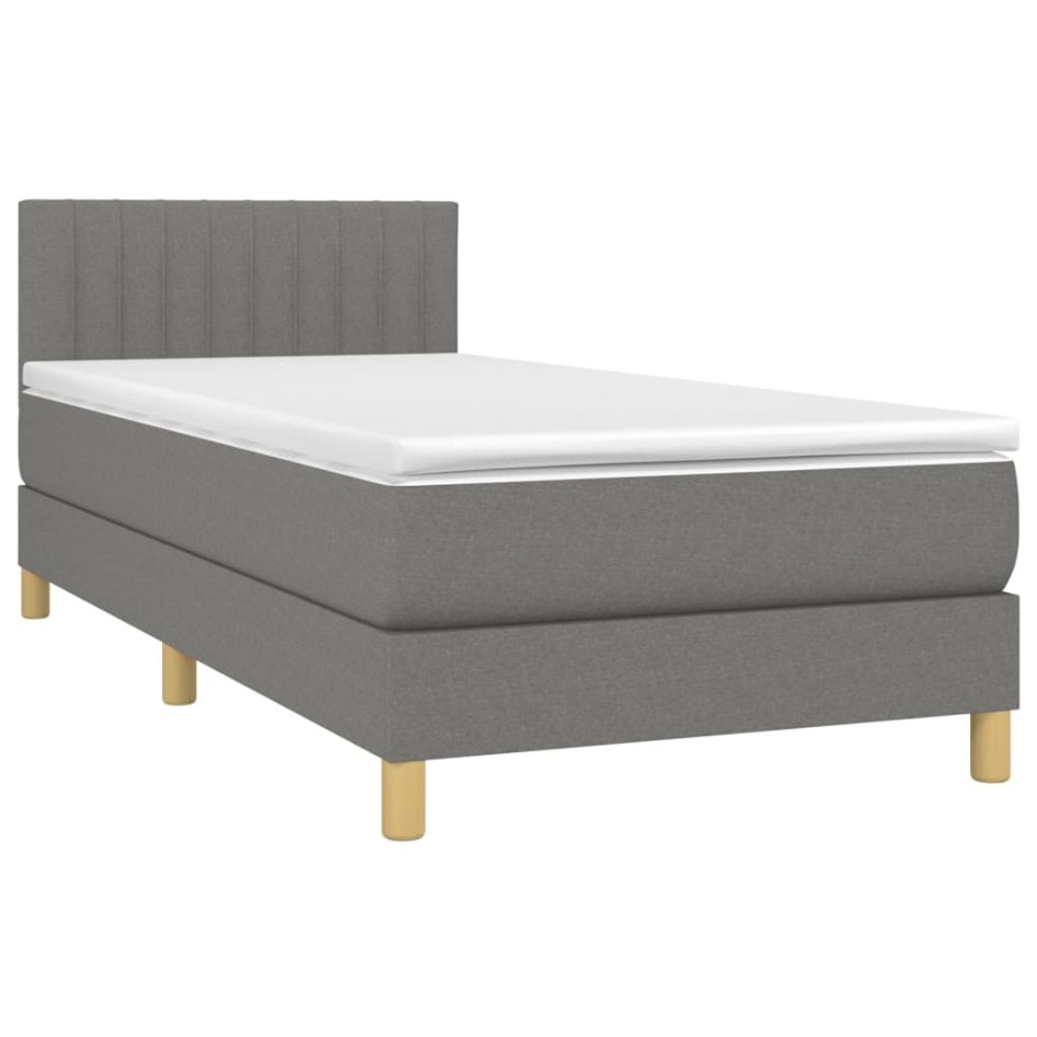 Cama box spring con colchón tela gris oscuro 90x190