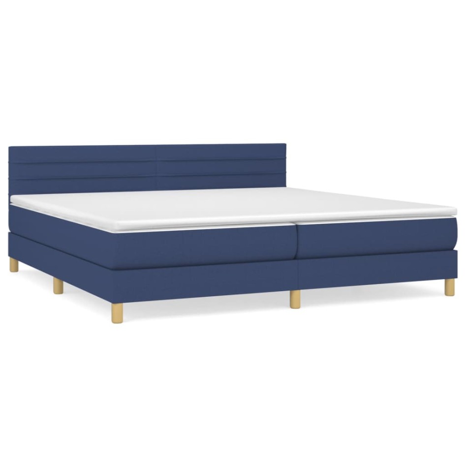 Cama box spring con colchón tela azul 200x200