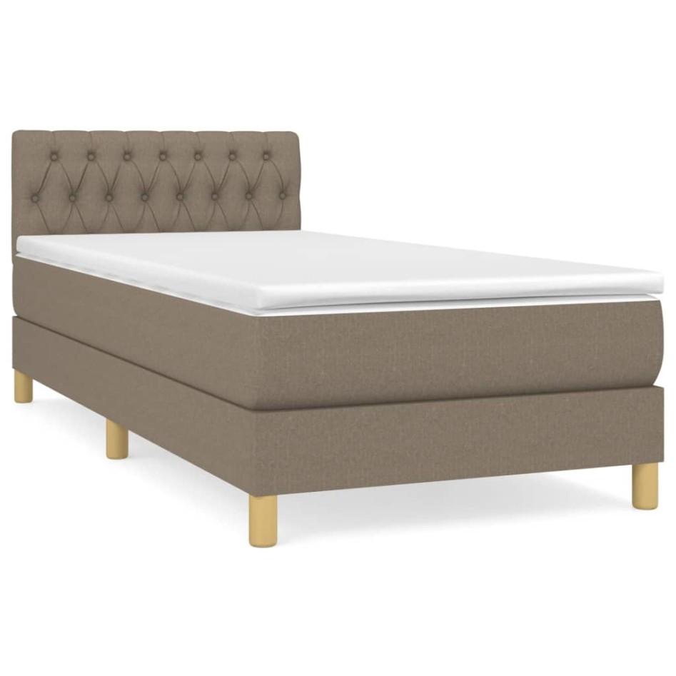 Cama box spring con colchón tela gris taupe 90x190