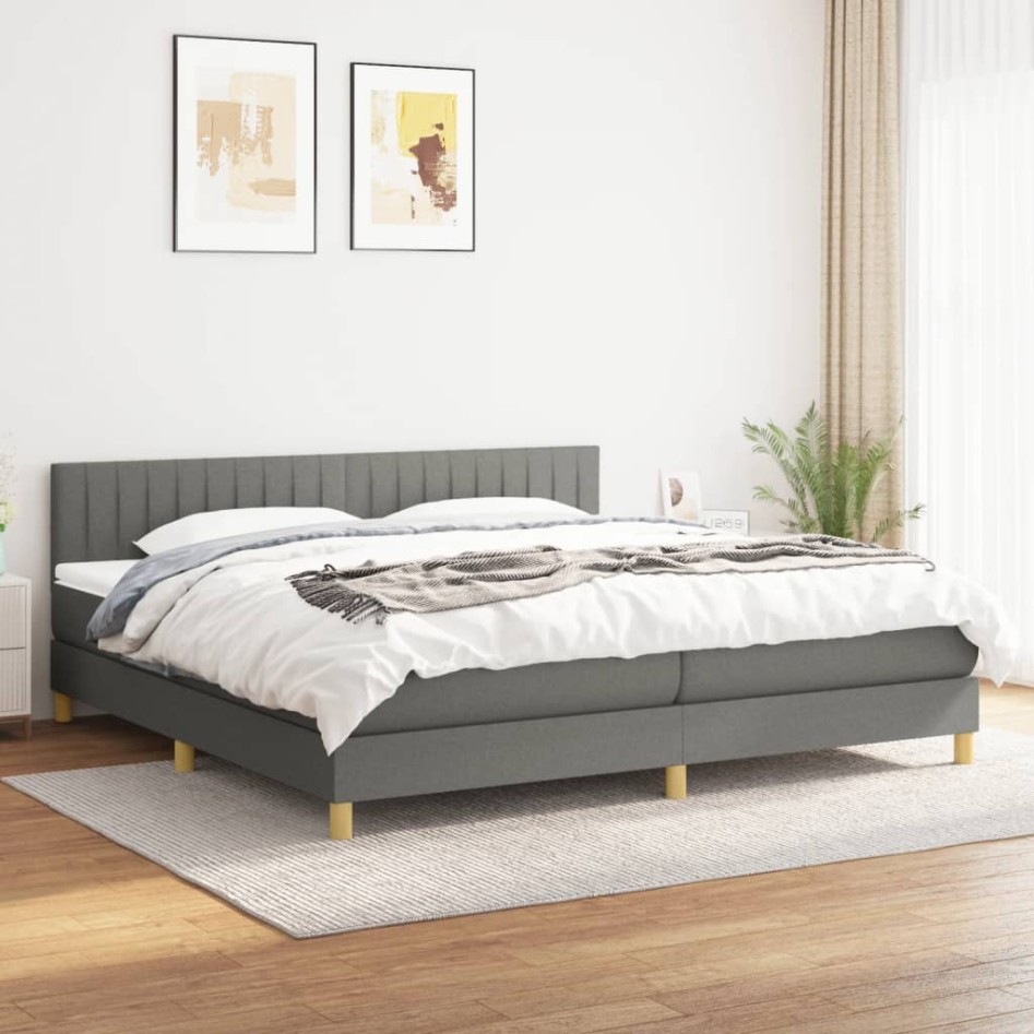 Cama box spring con colchón tela gris oscuro 200x200