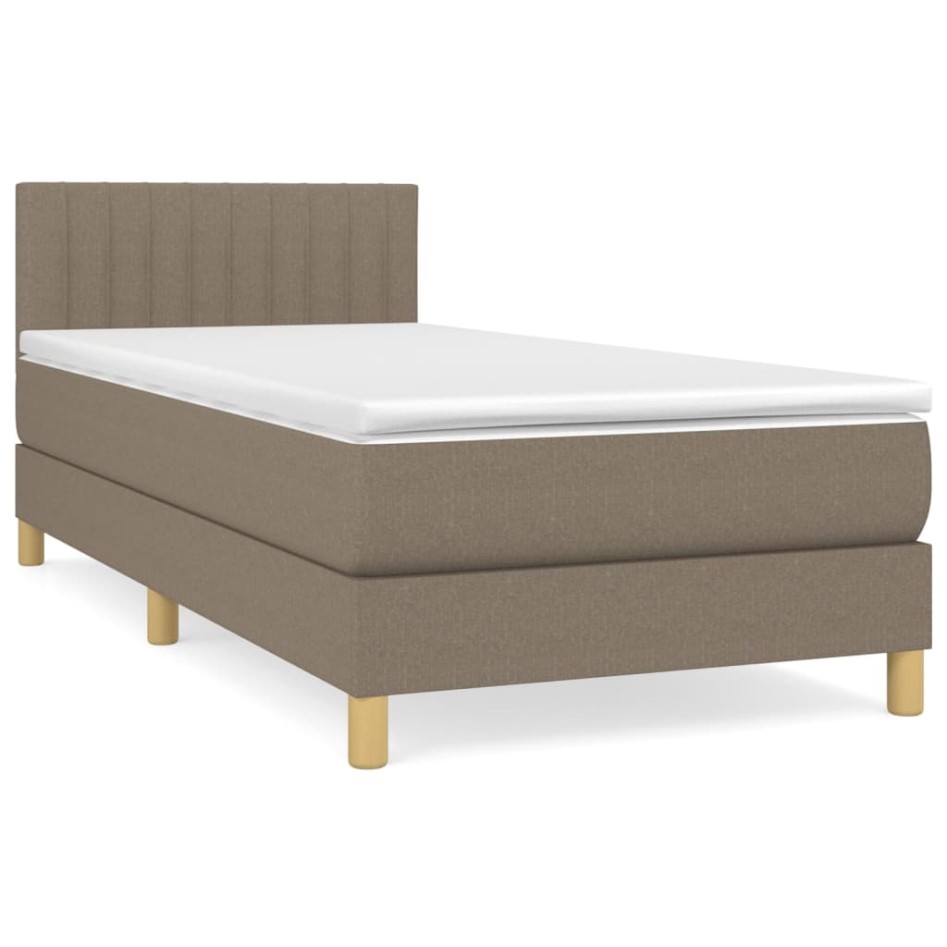 Cama box spring con colchón tela gris taupe 80x200