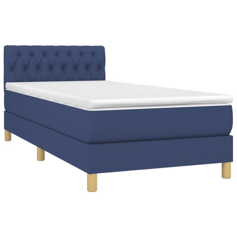 Cama box spring con colchón tela azul 90x190