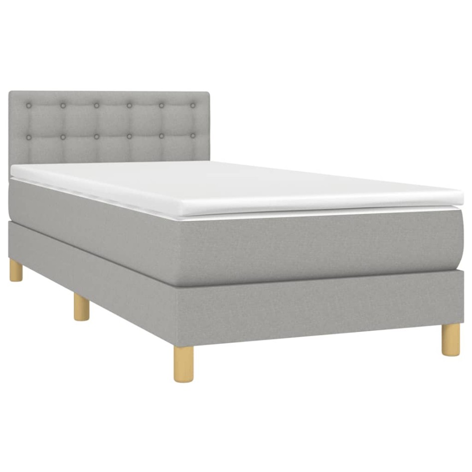 Cama box spring con colchón tela gris claro 90x200