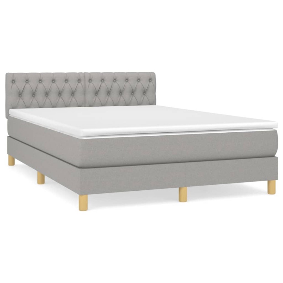 Cama box spring con colchón tela gris claro 140x190
