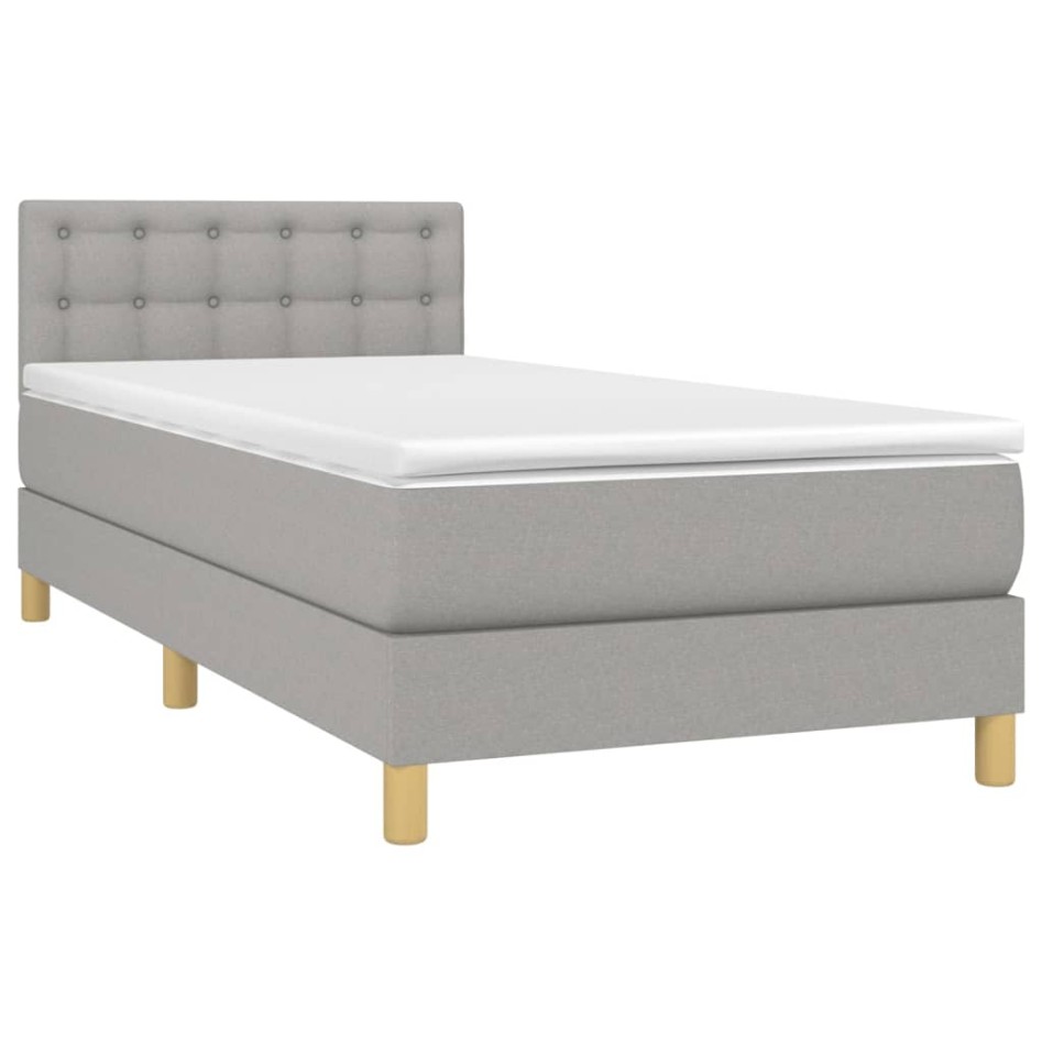 Cama box spring con colchón tela gris claro 100x200