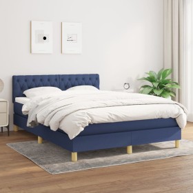 Cama box spring con colchón tela azul 140x200
