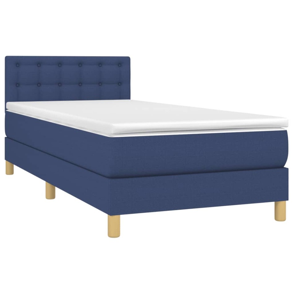 Cama box spring con colchón tela azul 90x200