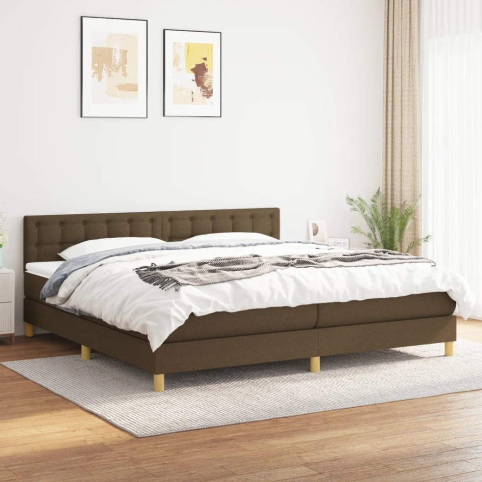 Cama box spring con colchón tela marrón oscuro 200x200