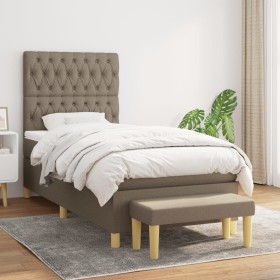 Cama box spring con colchón tela gris taupe 100x200