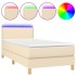 Cama box spring con colchón y LED tela crema 90x190