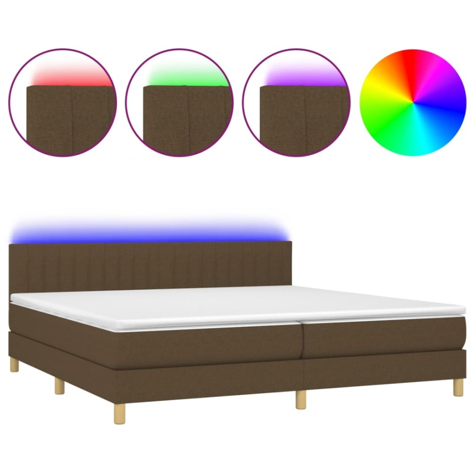 Cama box spring con colchón LED tela marrón oscuro 200x200
