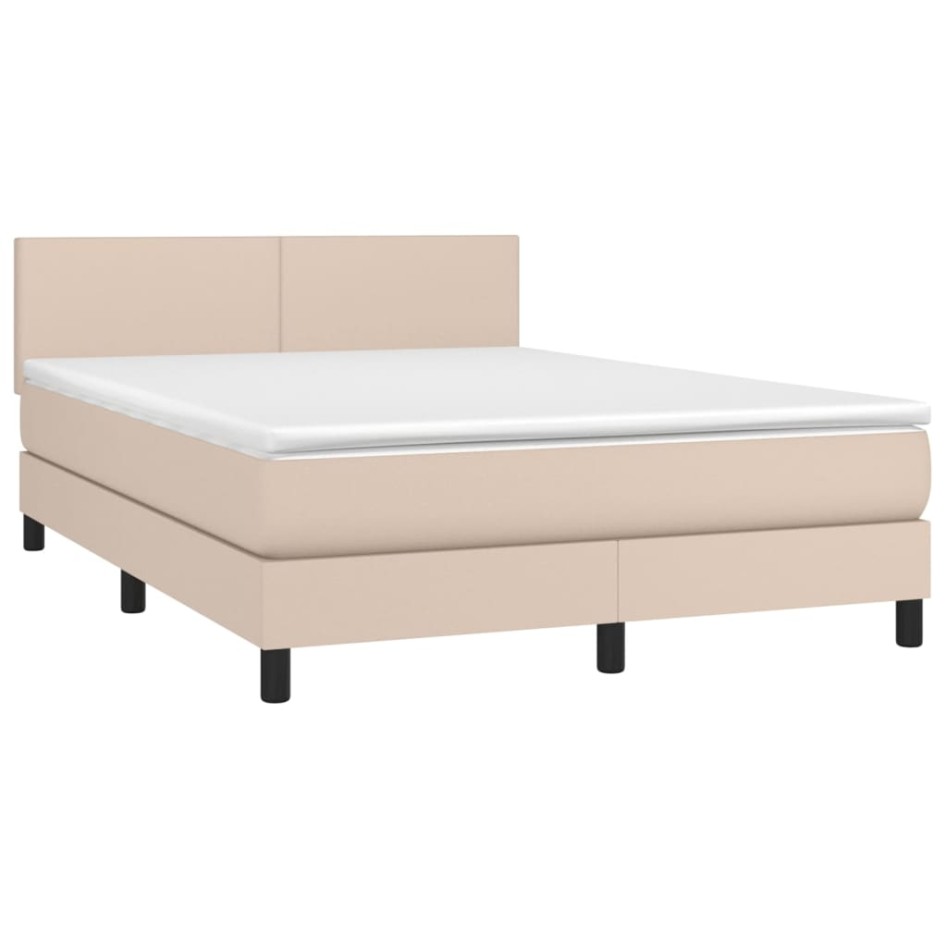 Cama box spring con colchón cuero sintético capuchino
