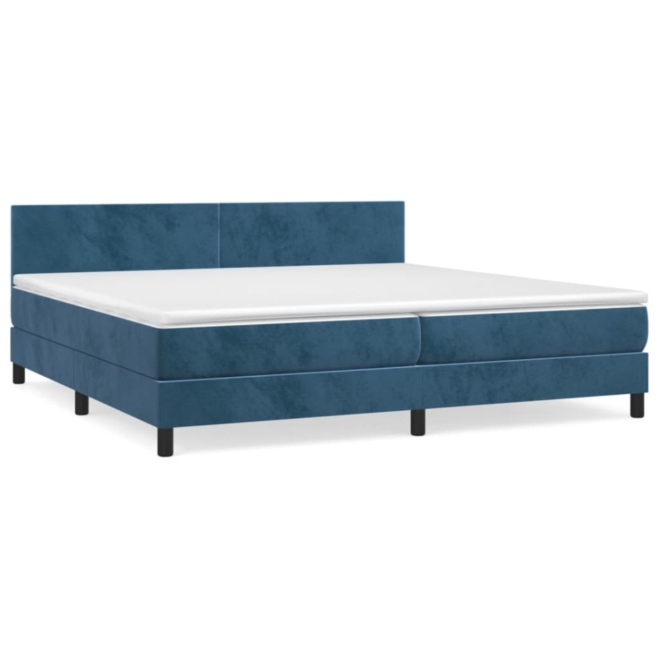 Cama box spring con colchón terciopelo azul oscuro 200x200