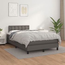 Cama box spring con colchón cuero sintético gris 120x200
