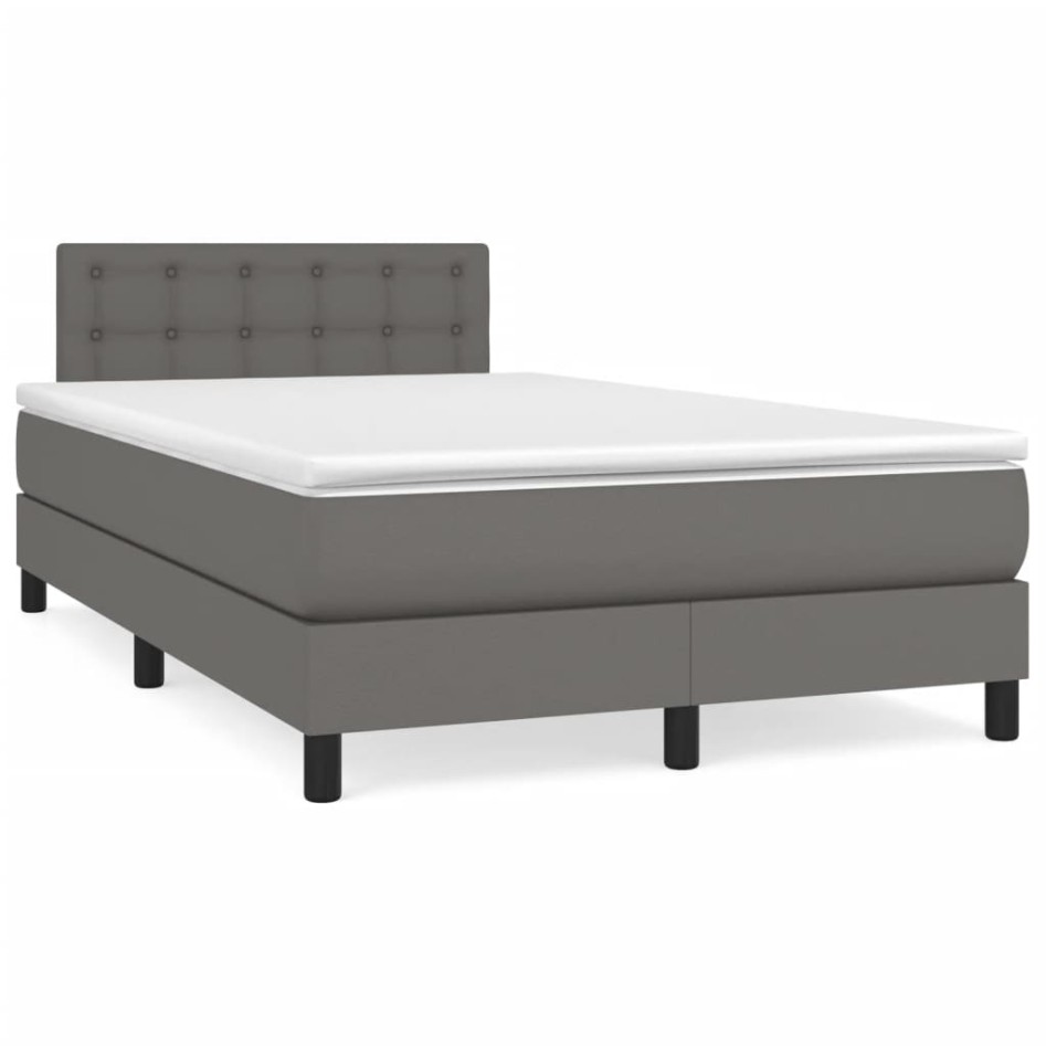 Cama box spring con colchón cuero sintético gris 120x200
