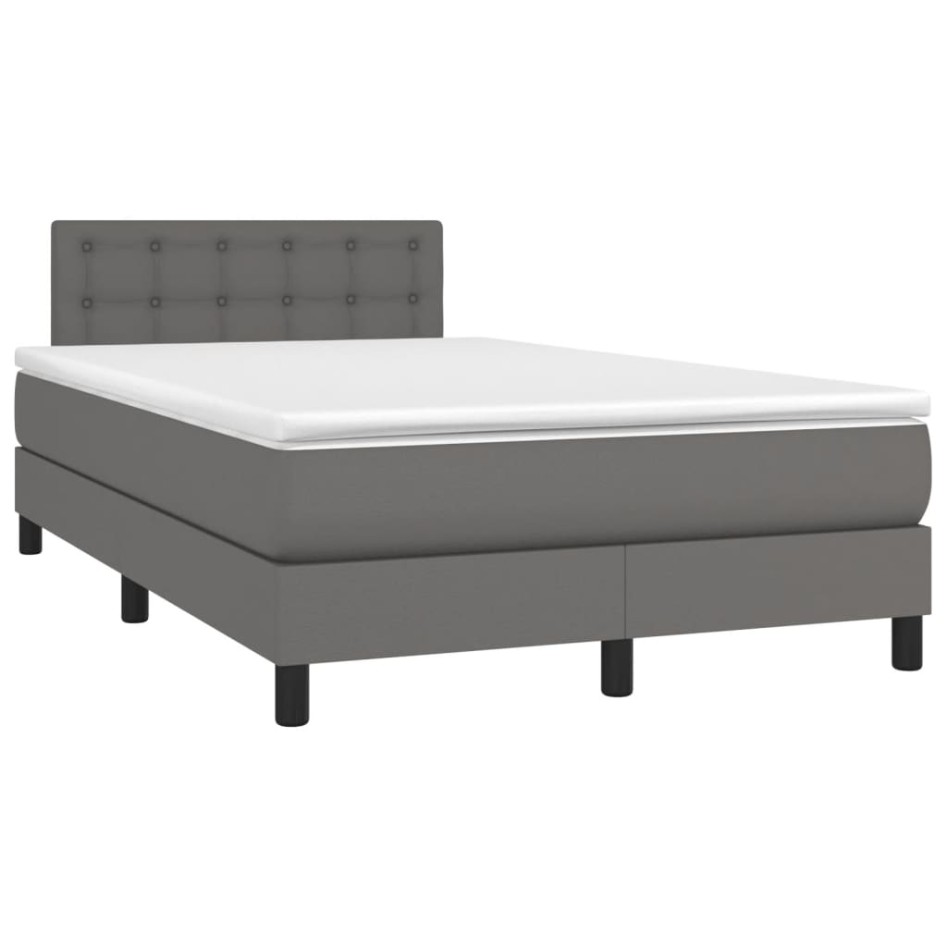 Cama box spring con colchón cuero sintético gris 120x200