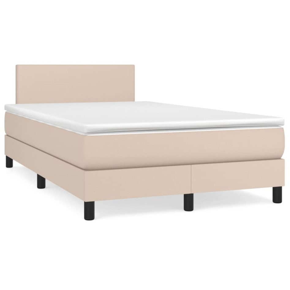 Cama box spring con colchón cuero sintético capuchino
