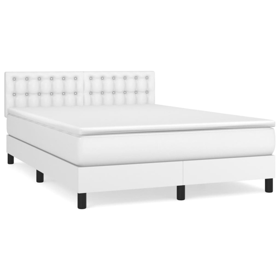 Cama box spring con colchón cuero sintético blanco 140x190