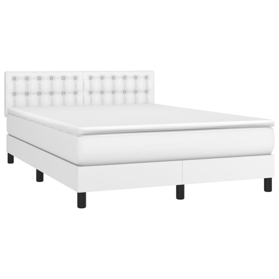 Cama box spring con colchón cuero sintético blanco 140x190