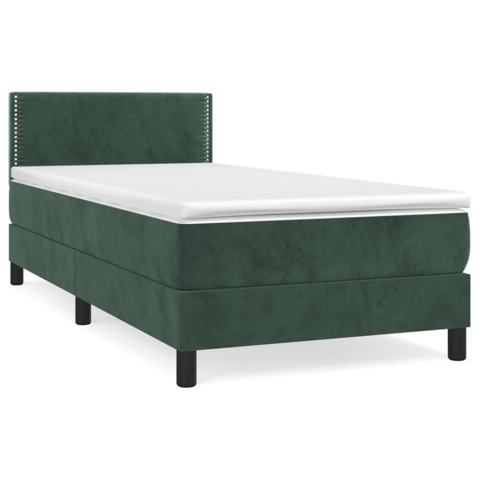 Cama box spring con colchón terciopelo verde oscuro 90x200