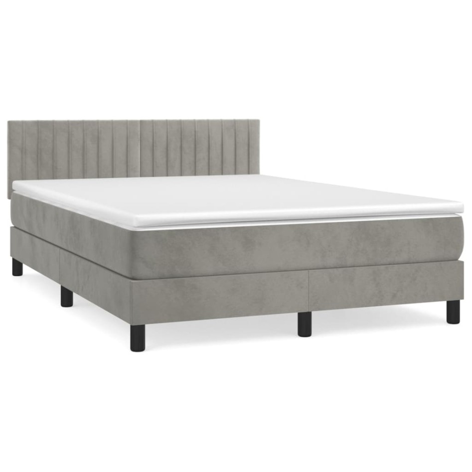 Cama box spring con colchón terciopelo gris claro 140x200