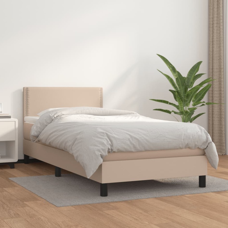 Cama box spring con colchón cuero sintético capuchino