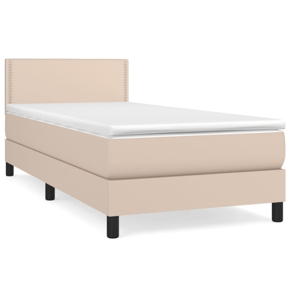 Cama box spring con colchón cuero sintético capuchino