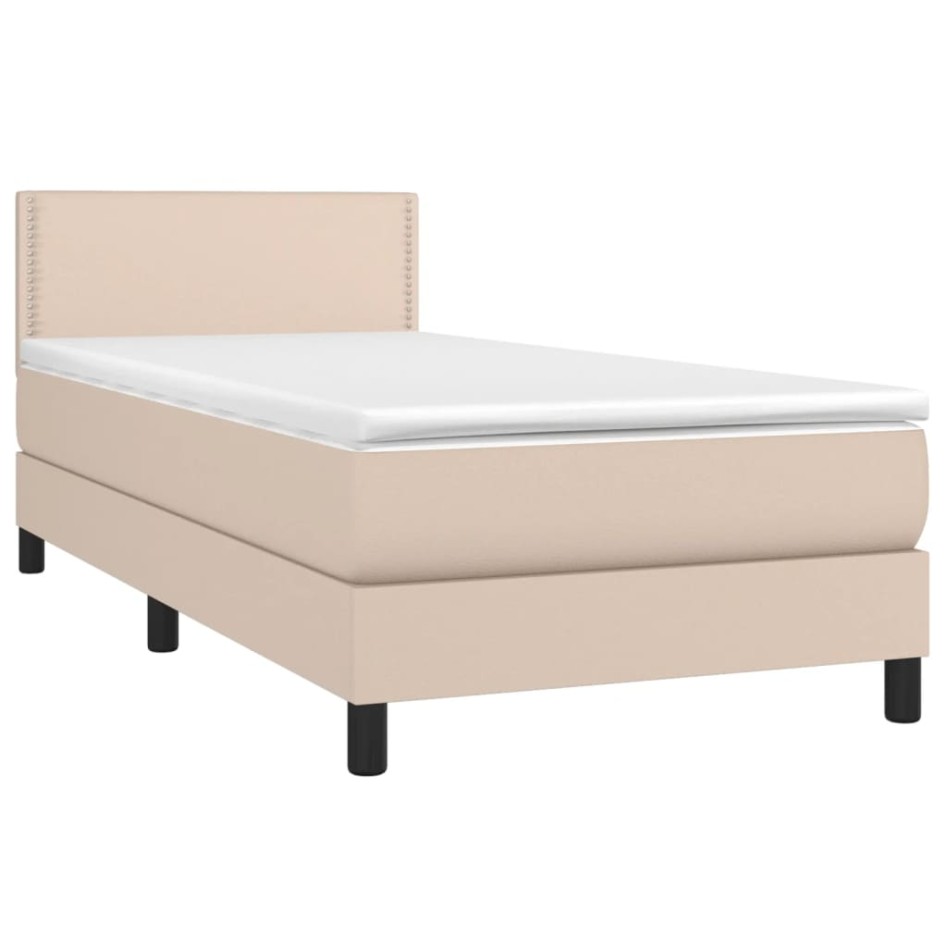 Cama box spring con colchón cuero sintético capuchino