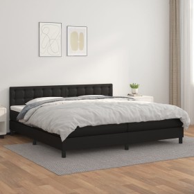 Cama box spring con colchón cuero sintético negro 200x200