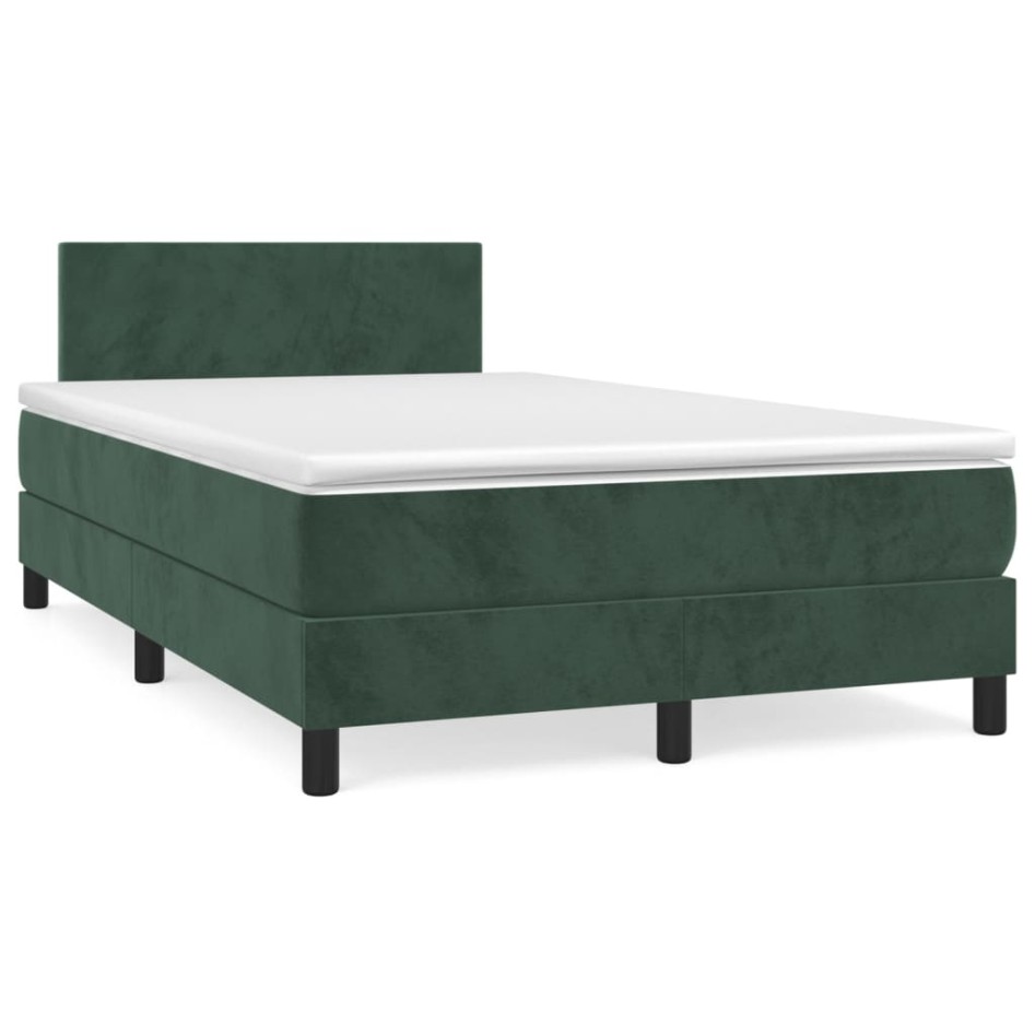 Cama box spring con colchón terciopelo verde oscuro 120x200